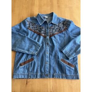 Vtg GW Division of Graff Embroidered Long Sleeve Denim Shirt Jacket Women's Sz L